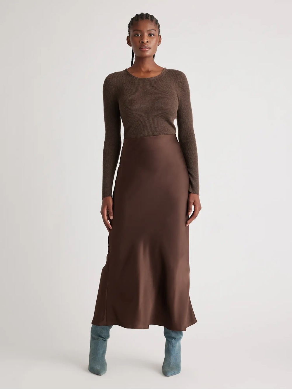 NWT Quince 100% Washable Silk Maxi Skirt Hot Fudge Rich Brown XS 0 2 Satin